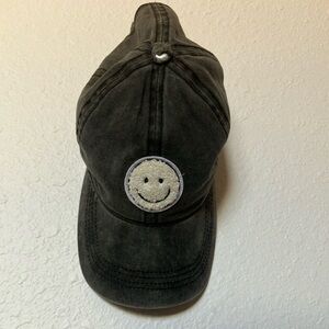 Gray smiley face baseball cap